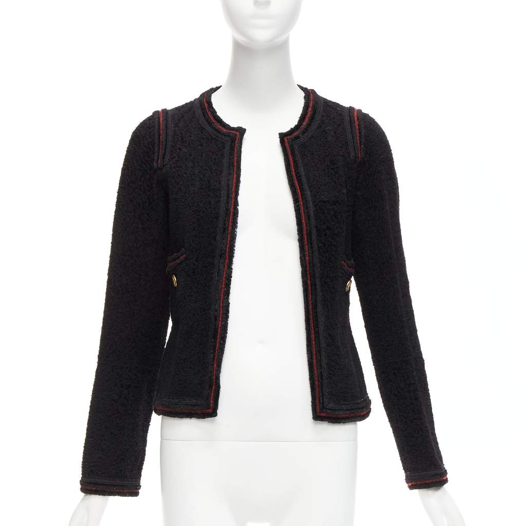 Chanel Black Tweed CC Jacket Black Wool Very good - Front View