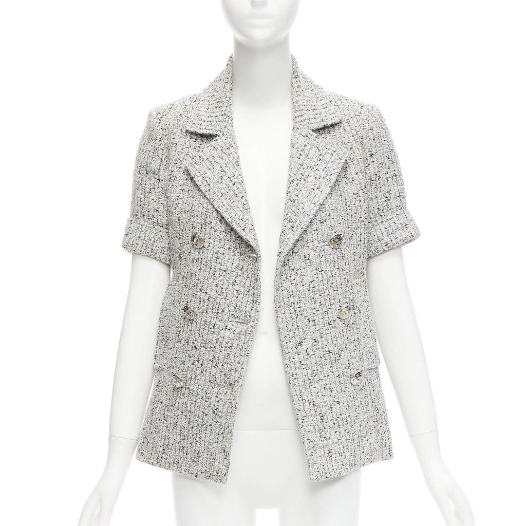 Chanel Silver Tweed Cuff Jacket Grey Cotton Very good - Front View
