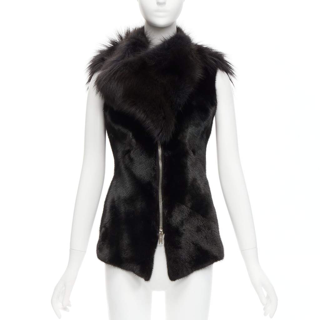 Rick Owens Black Mixed Fur Vest Black Fur Very good - Front View