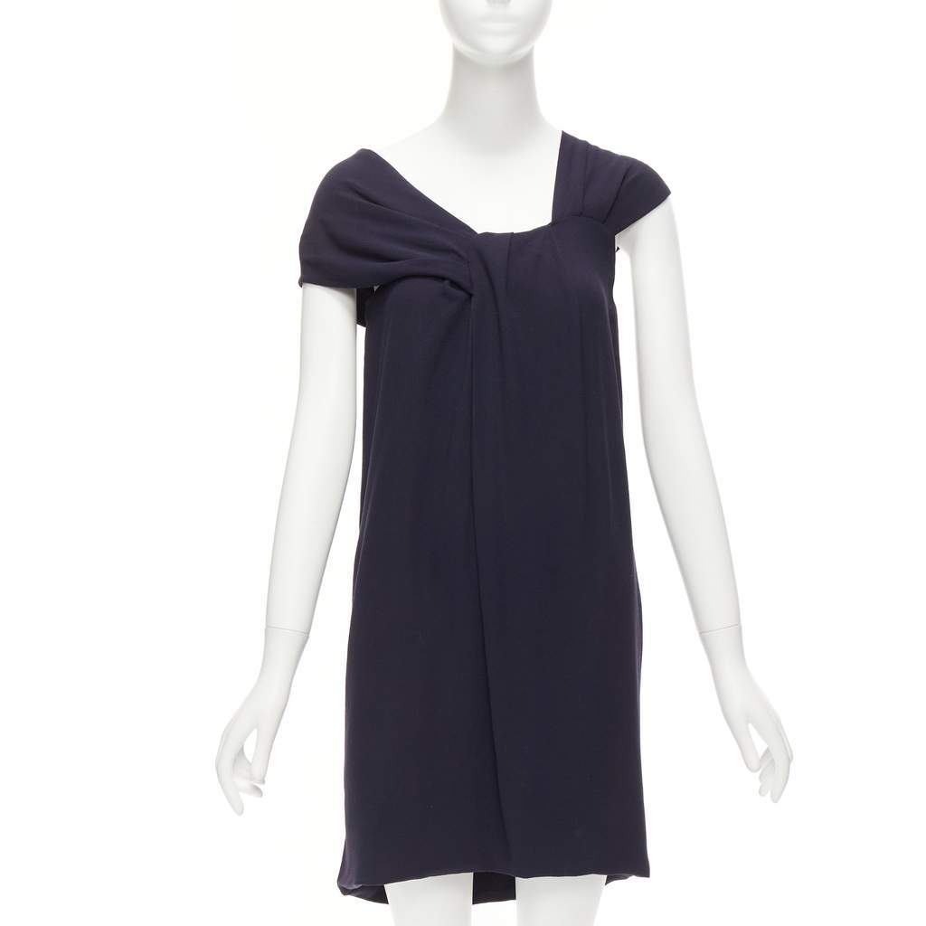 Fendi Pleated Collar Dress Navy Viscose Never worn - Front View