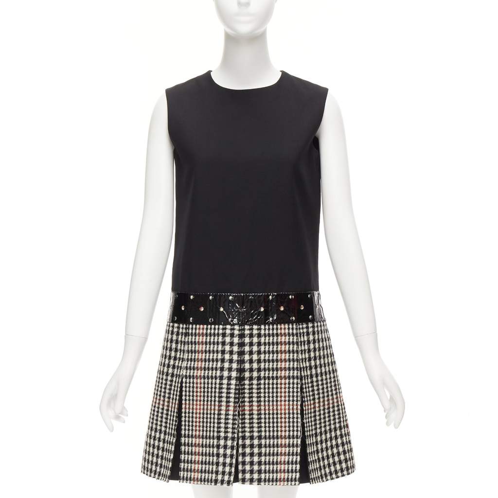 Yves Saint Laurent Houndstooth Fit Dress Black Wool Very good - Front View