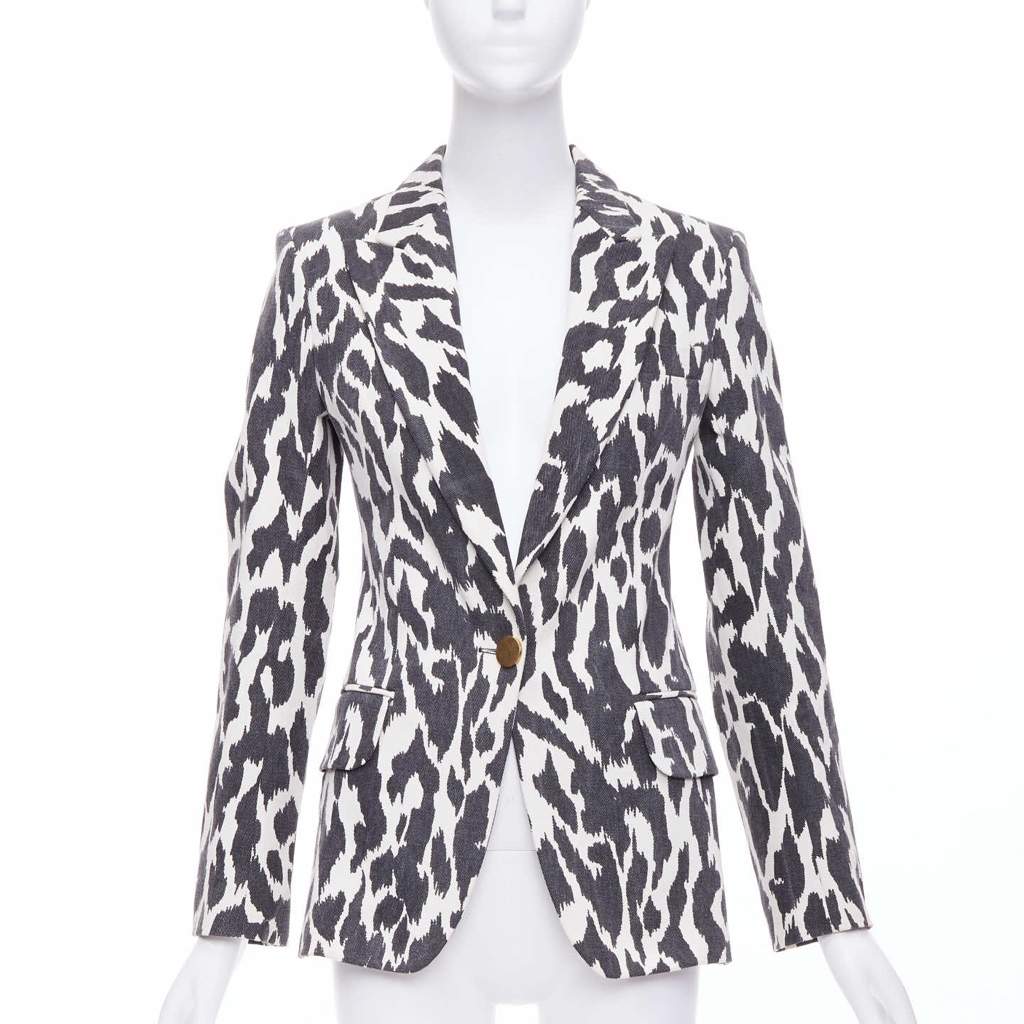 Celine Cream Animal Print Blazer Black Cotton Very good - Front View