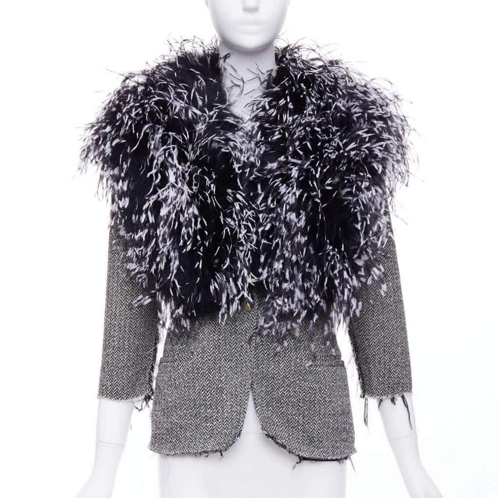 Libertine Black Feather Tweed Jacket Black Fur Very good condition - Front View