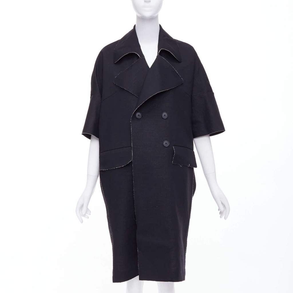 Marni Black Frayed Long Coat Black Wool Never worn - Front View