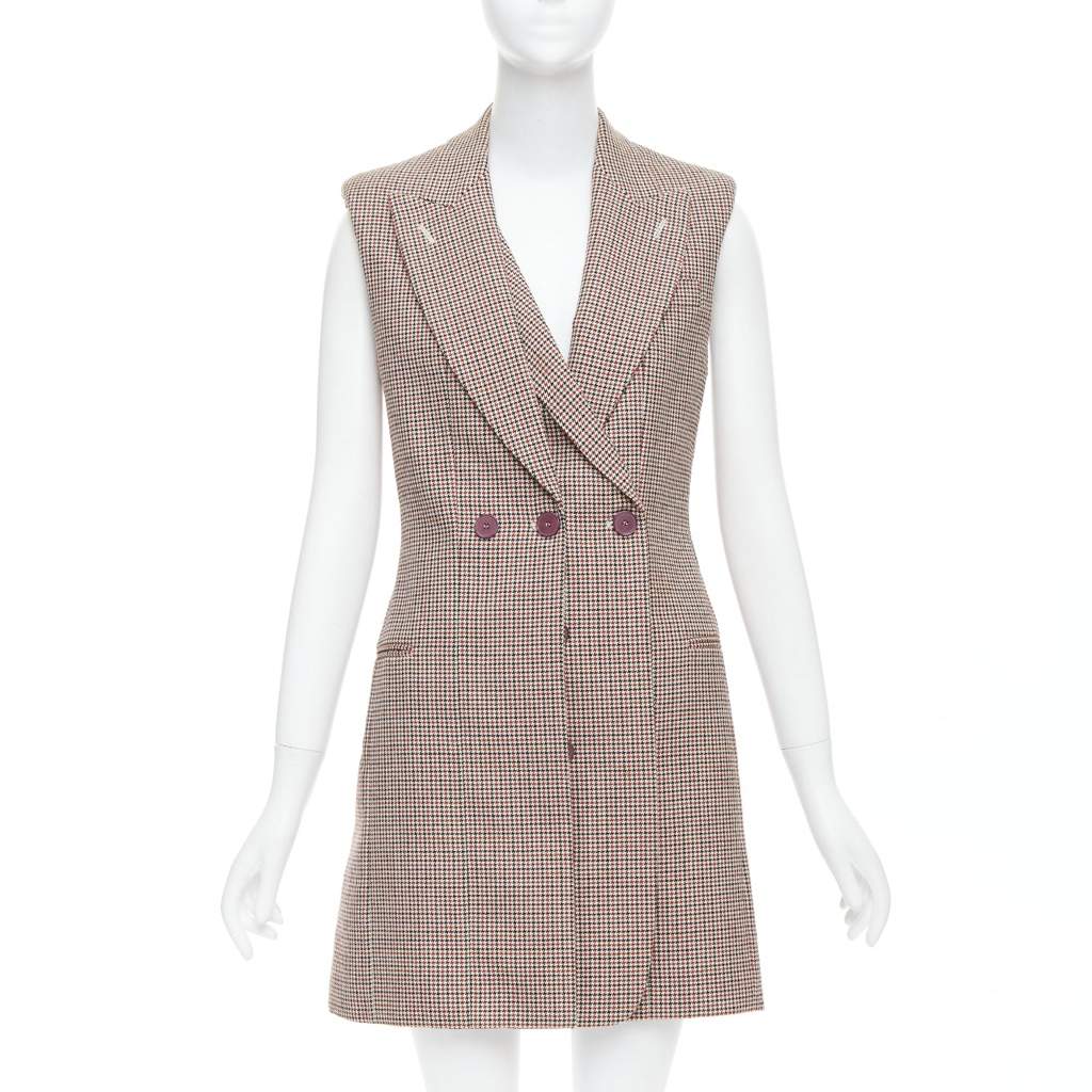 Stella McCartney Houndstooth Blazer Dress Burgundy Wool Very good - Front View
