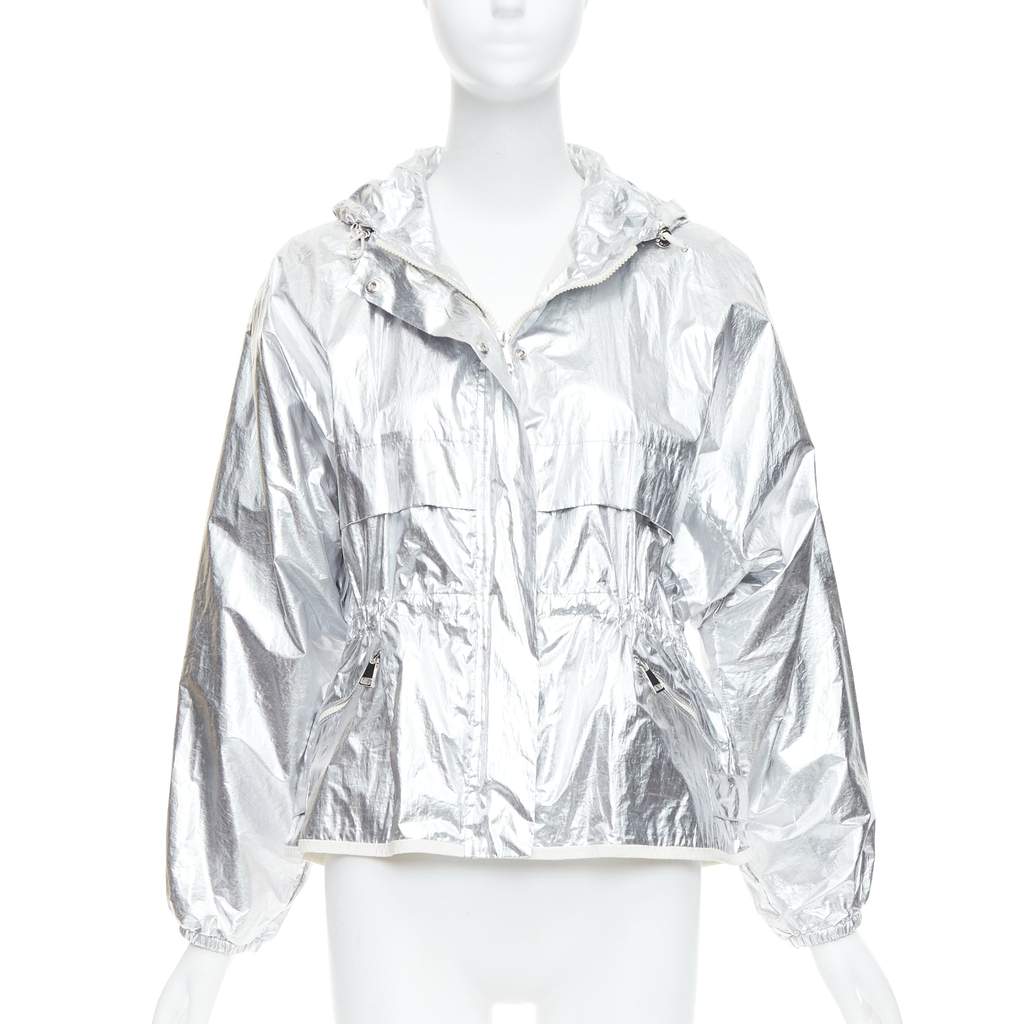 Moncler Silver Hooded Windbreaker Silver Cotton Never worn - Front View