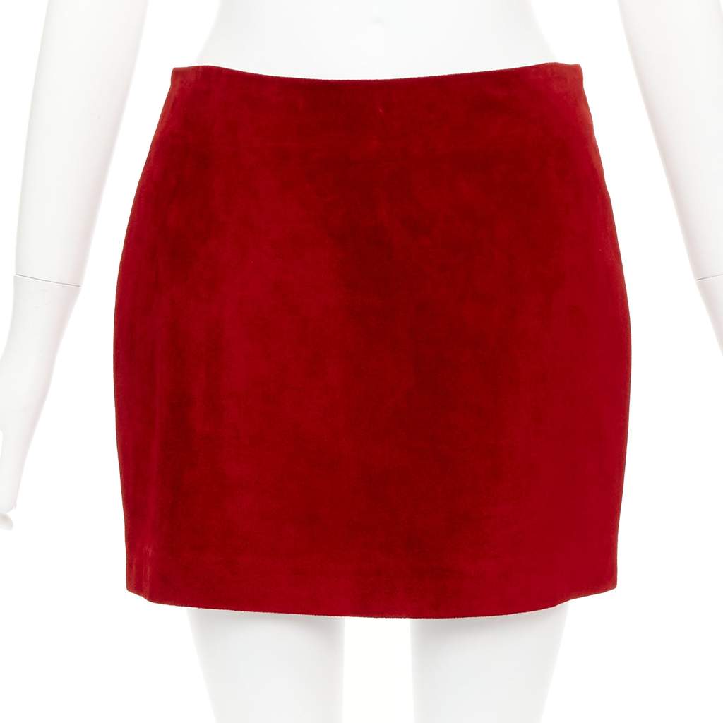 Saint Laurent Dart Suede Skirt Red Suede Good - Front View