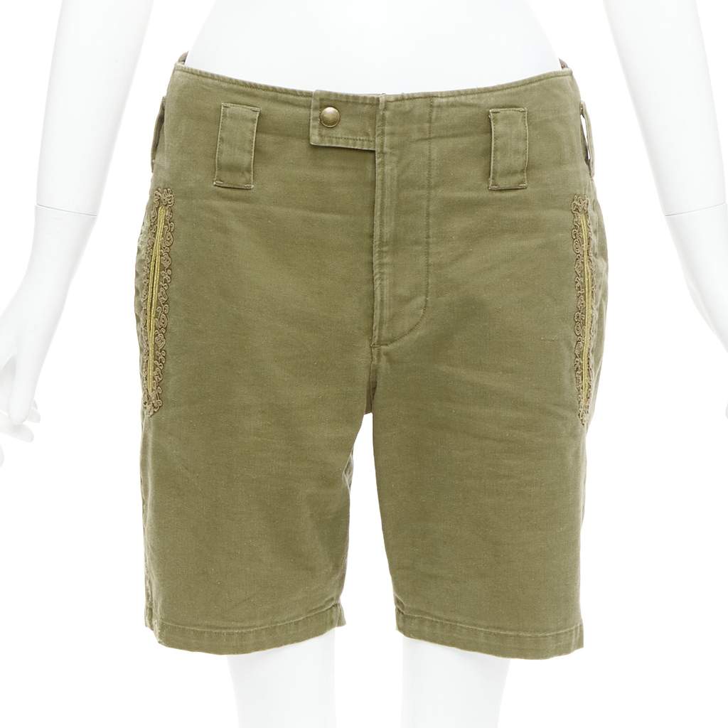 Saint Laurent Stud Kilt Shorts Green Cotton Good - Front View