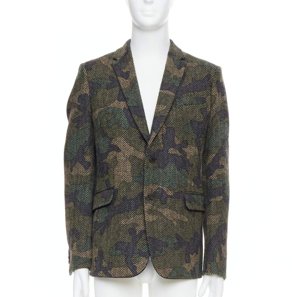Valentino Garavani Green Camouflage Blazer Green Wool Very good condition - Front View