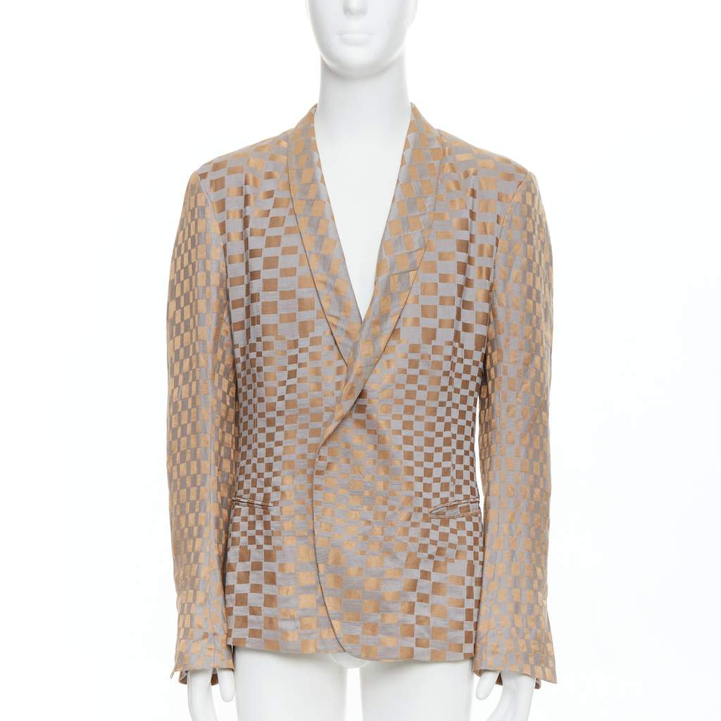 Haider Ackermann Gold Checkered Blazer Silver Linen Very good - Front View