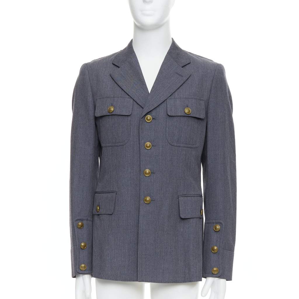 Comme Des Garcons Grey Pink Military Jacket Grey Wool Very good - Front View