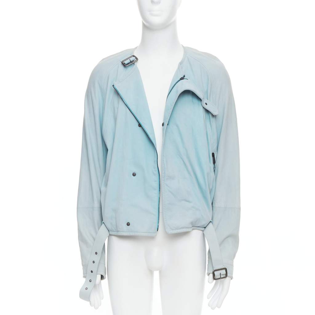 Bottega Veneta Blue Leather Biker Jacket Blue Leather Fair - Front View