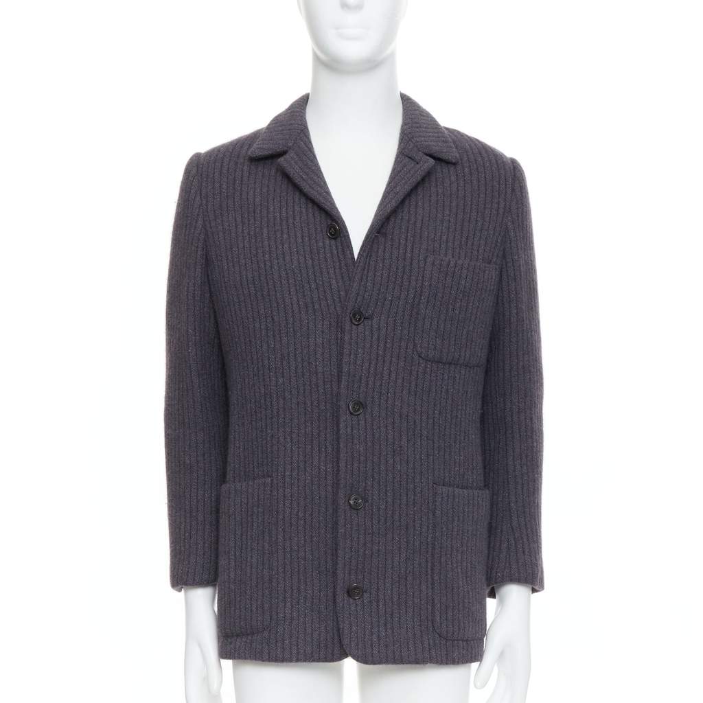 Hermès Grey Stripe Knit Blazer Grey Very good - Front View