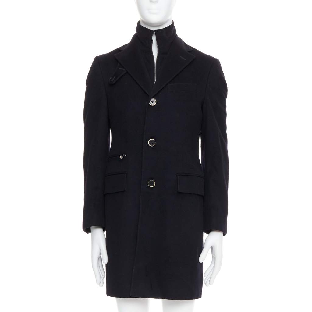 Corneliani Black Wool Collar Coat Black Wool Fair condition - Front View