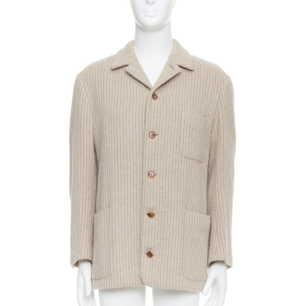 Hermès Beige Stripe Knit Blazer Beige Very good condition - Front View