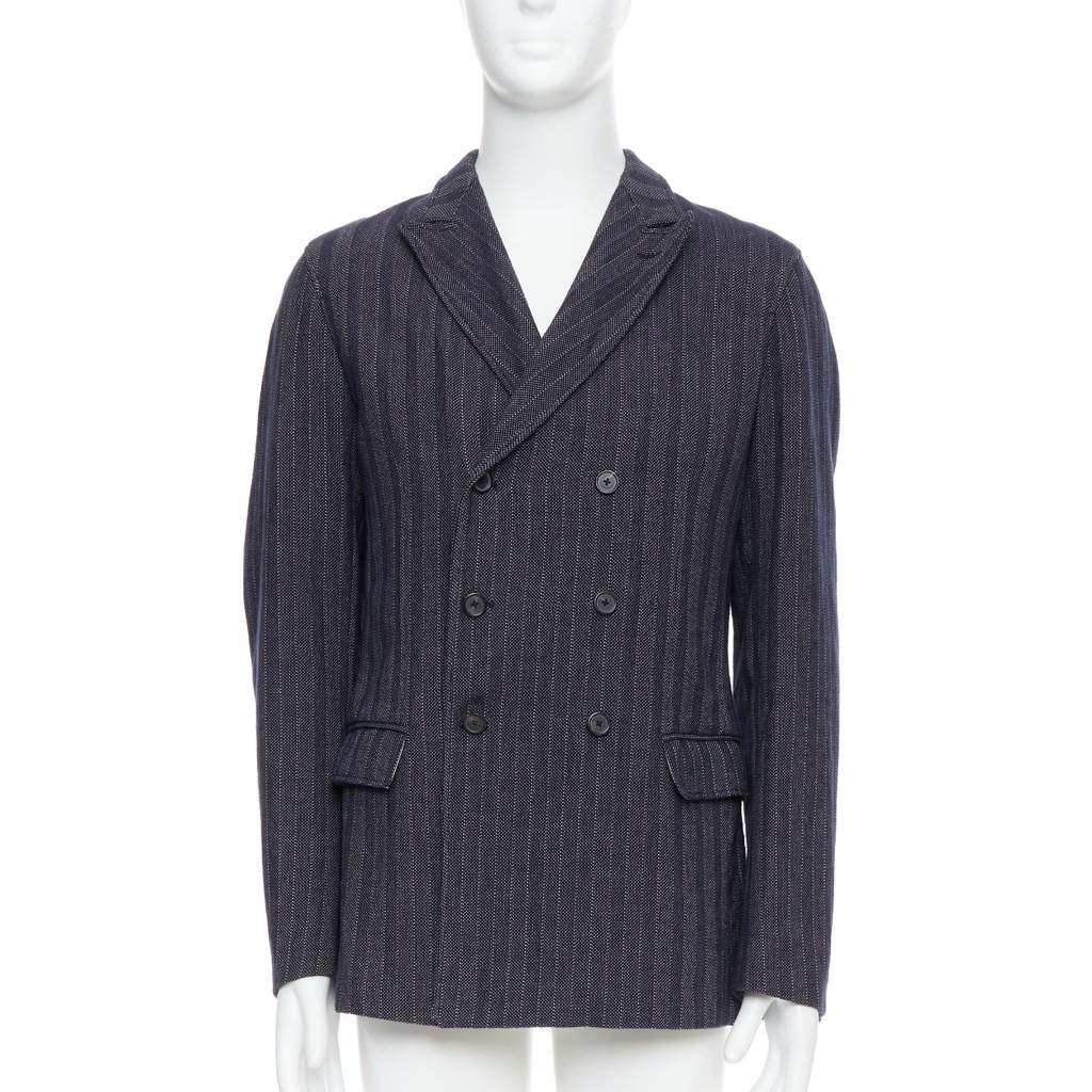 Jil Sander Navy Striped Double Blazer Navy Cotton Never worn - Front View