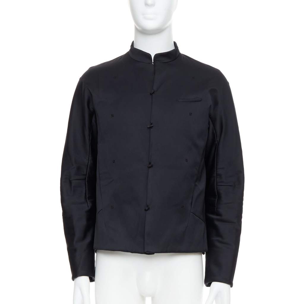 Shiatzy Chen Navy Panel Lapel Coat Black Cotton Very good - Front View