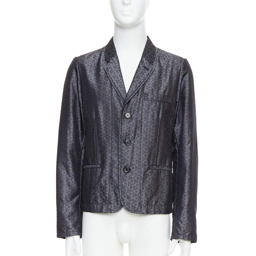 Ann Demeulemeester Grey Brocade Blazer Grey Silk Never worn - Front View