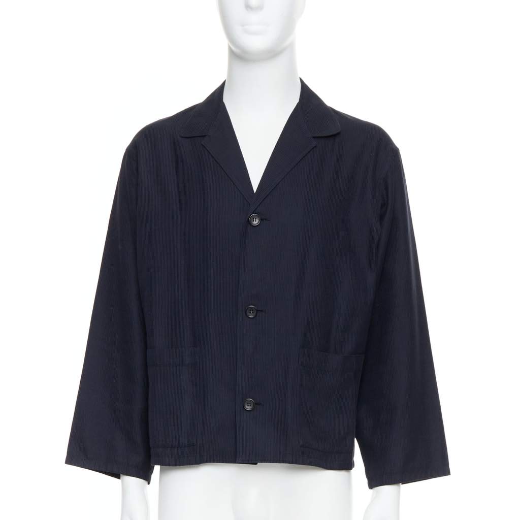 Yohji Yamamoto Navy Cropped Stripe Blazer Navy Cotton Very good - Front View