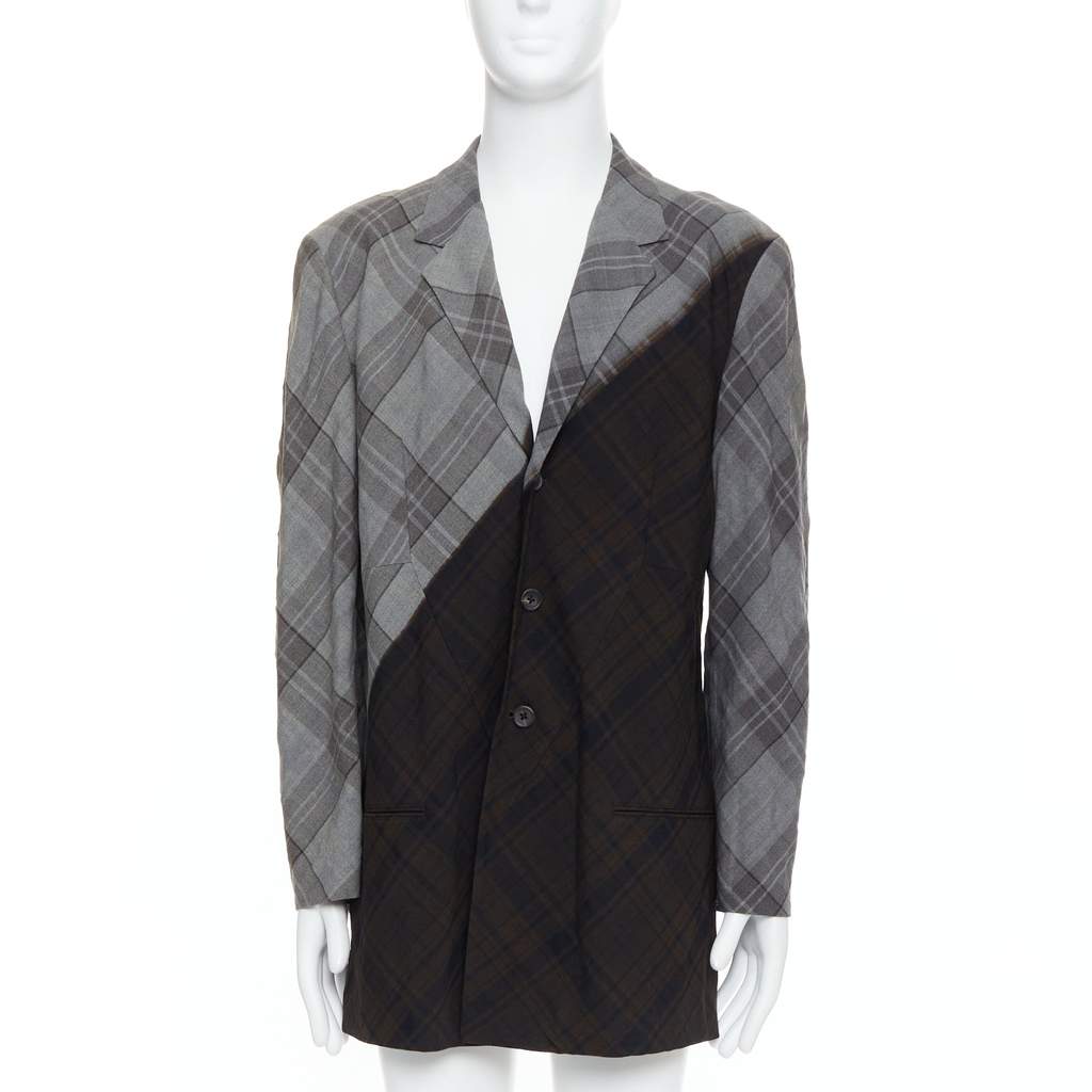 Yohji Yamamoto Gradient Check Blazer Grey Wool Very good condition - Front View