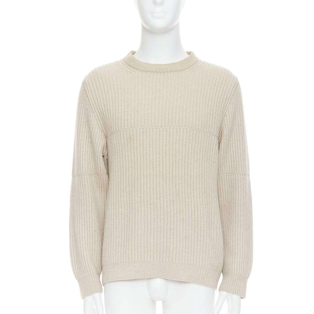 Ermenegildo Zegna Panelled Rib Sweater Beige Cashmere Good - Front View