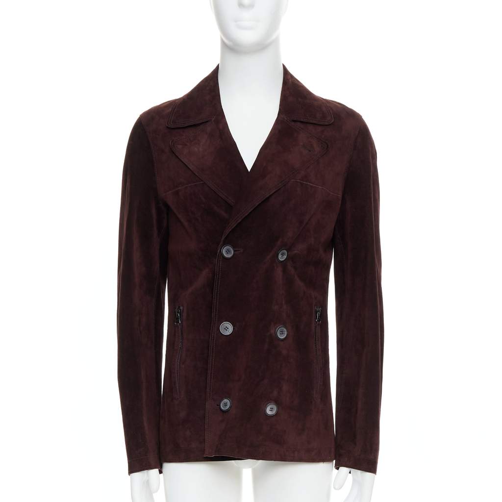 Lanvin Brown Suede Double Jacket Brown Leather Good - Front View