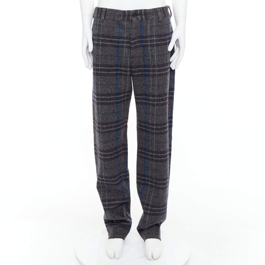 Yohji Yamamoto Checkered Wide Pants Grey Wool Never worn - Front View