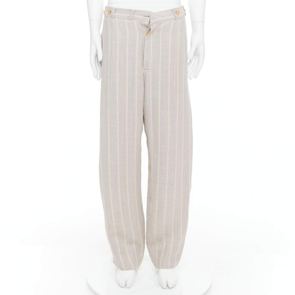 Yohji Yamamoto Striped Wide Pants Beige Cotton Fair condition - Front View