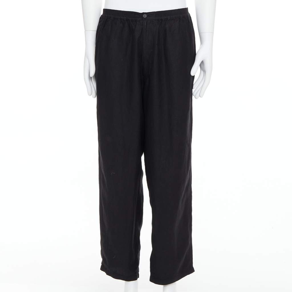 Yohji Yamamoto Elastic Wide Pants Black Linen Very good - Front View