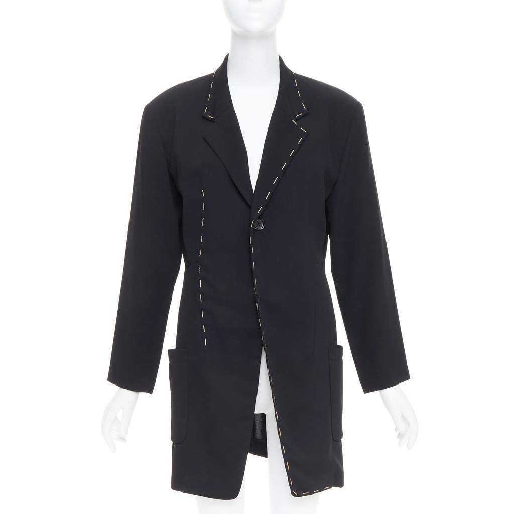 Yohji Yamamoto Black Long Blazer Coat Black Wool Very good - Front View