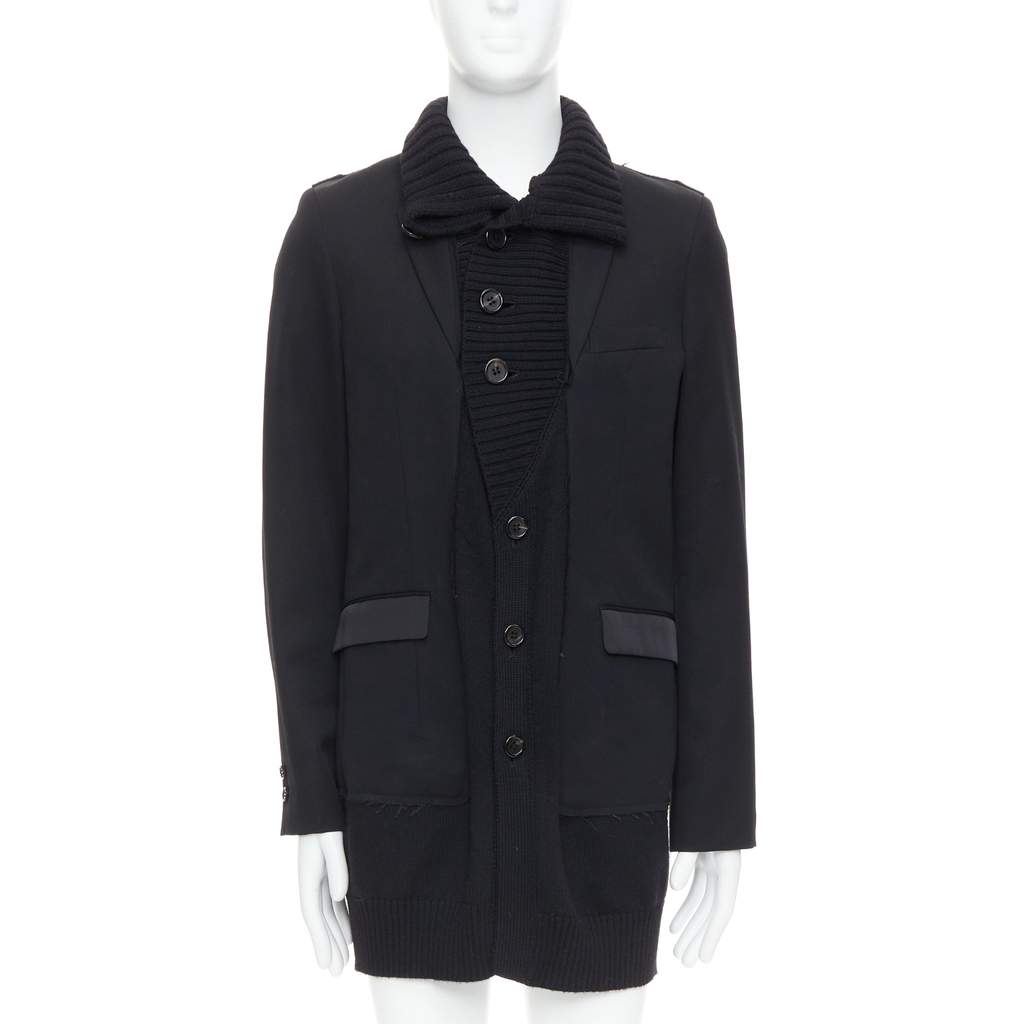 Undercover Black Rib Trim Coat Black Wool Very good condition - Front View