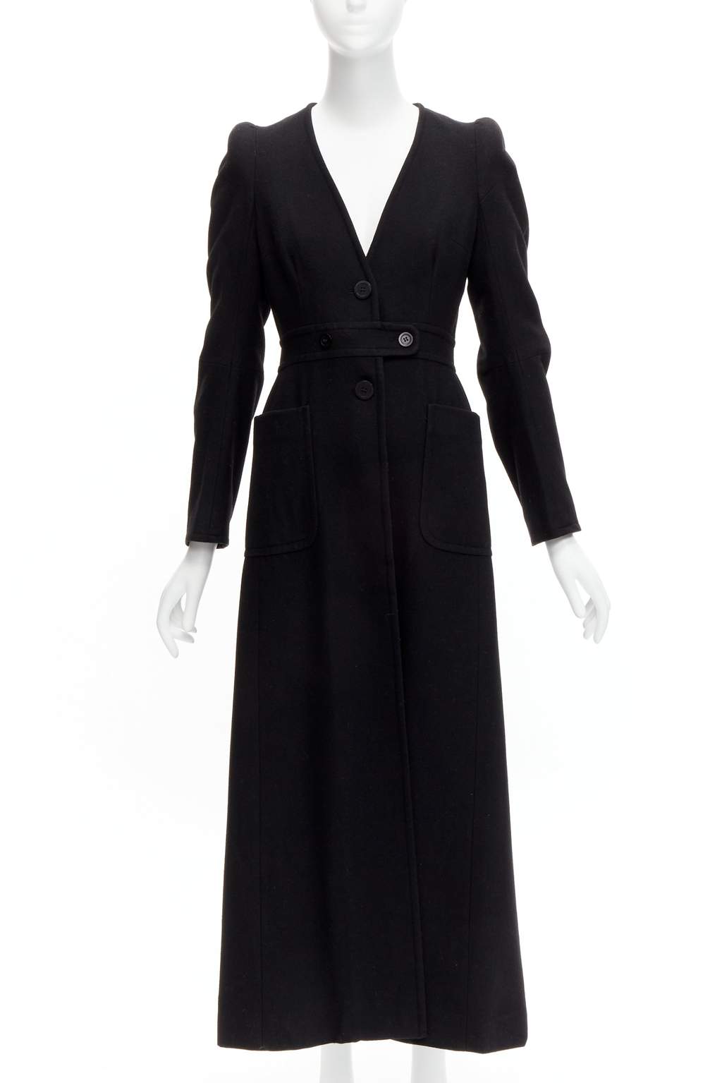 Maison Martin Margiela Black Wool Cigarette Coat Black Polyester Very good - Front View