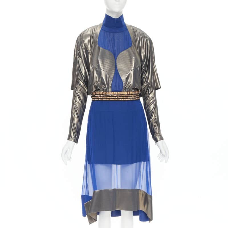 Balenciaga Futuristic Bustier Dress Blue Silk Never worn, with tag - Front View
