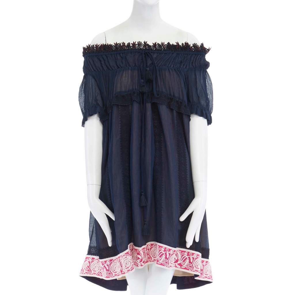 Chloé Boho Lace Dress Navy Cotton Never worn, with tag - Front View