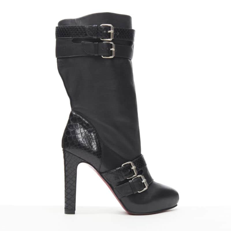 Christian Louboutin Chunky Rubber Ankle Boots Black Leather Good - Front View
