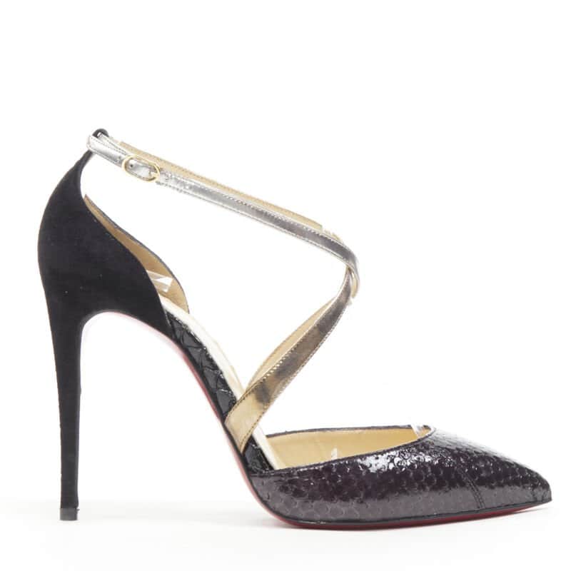 Christian Louboutin Metallic Cross Pumps Black Leather Very good - Front View