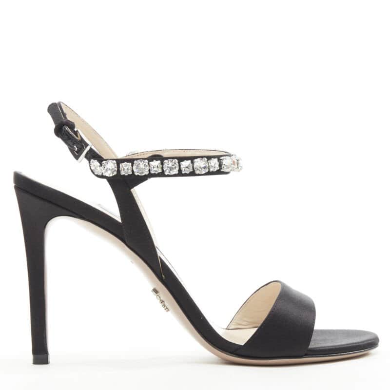 Prada Satin Crystal Sandals Black Polyester Never worn - Front View