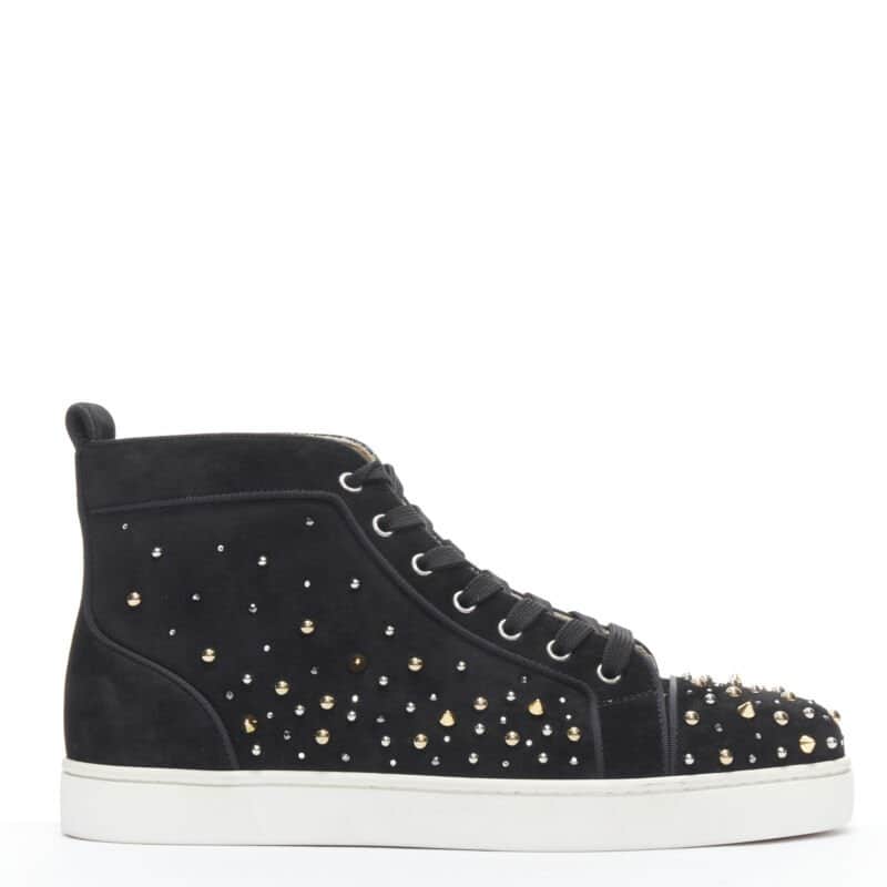 Christian Louboutin Spike Crystal Sneakers Black Suede Very good - Front View