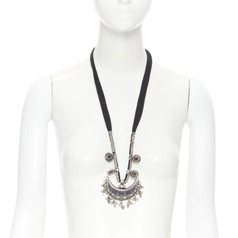 Saint Laurent Stone Crescent Necklace Silver Metal Never worn - Front View