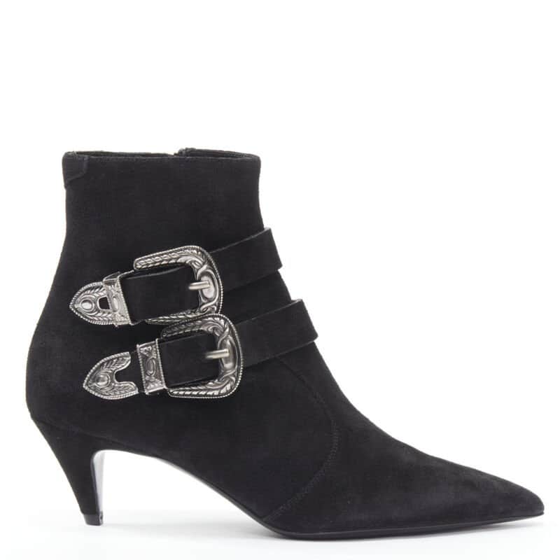 Saint Laurent Lug Sole Platform Boots Black Suede Very good - Front View