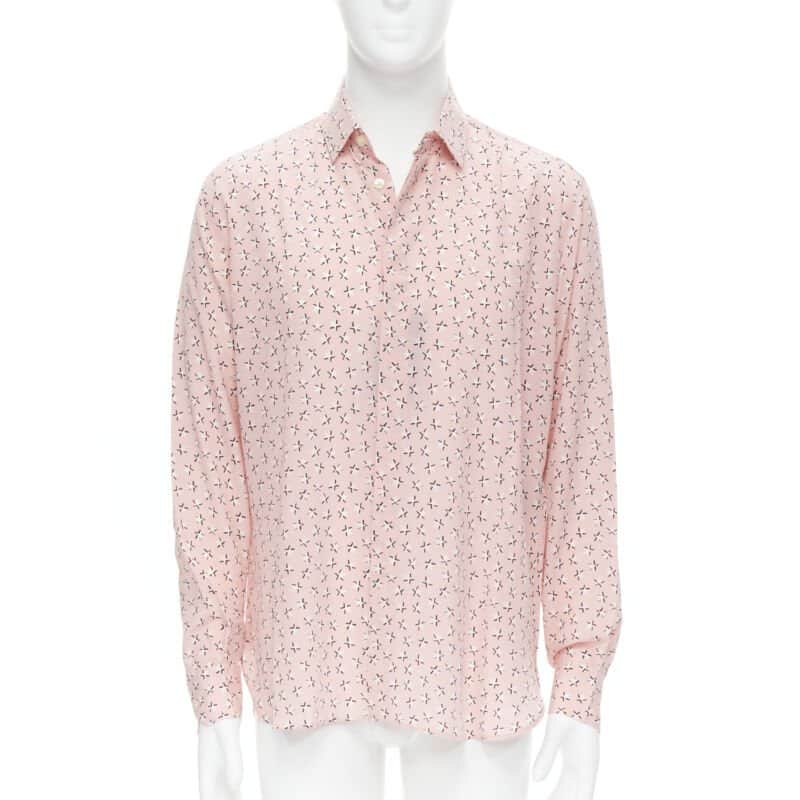 Saint Laurent Star Print Shirt Pink Silk Never worn, with tag - Front View