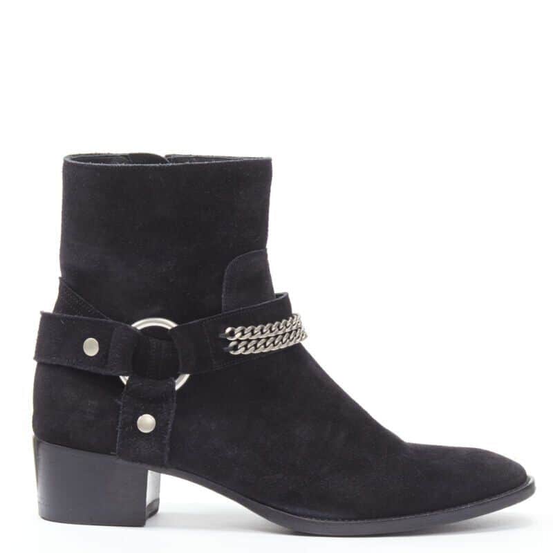Saint Laurent Buckle Thigh High Boots Black Suede Very good - Front View