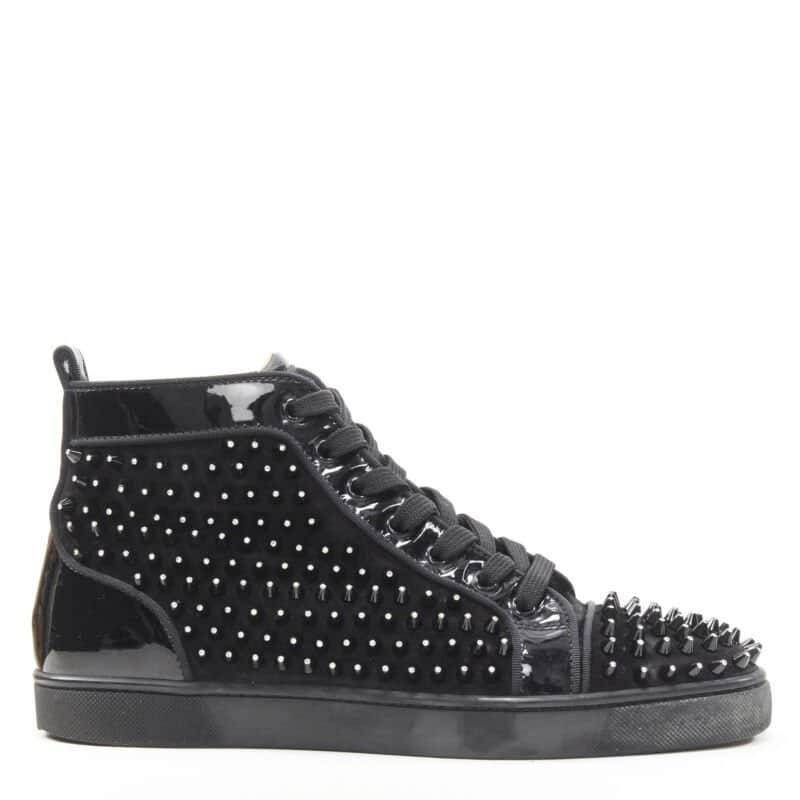 Christian Louboutin Velvet Spike Sneakers Black Polyester Very good - Front View