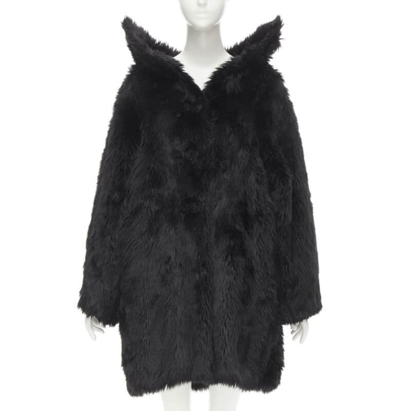 Balenciaga Black Fur Swing Coat Black Polyester Never worn, with tag - Front View