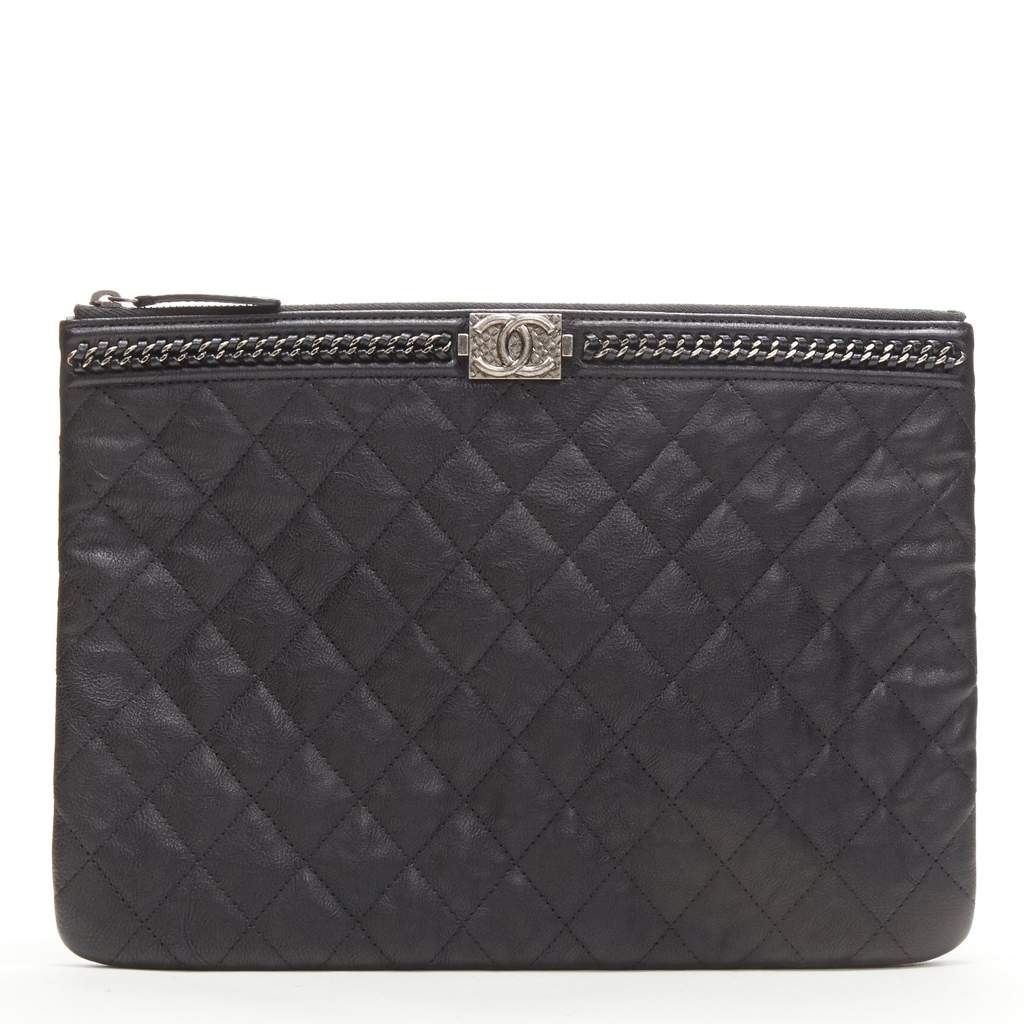 Chanel O Case Black Leather Never worn - Front View