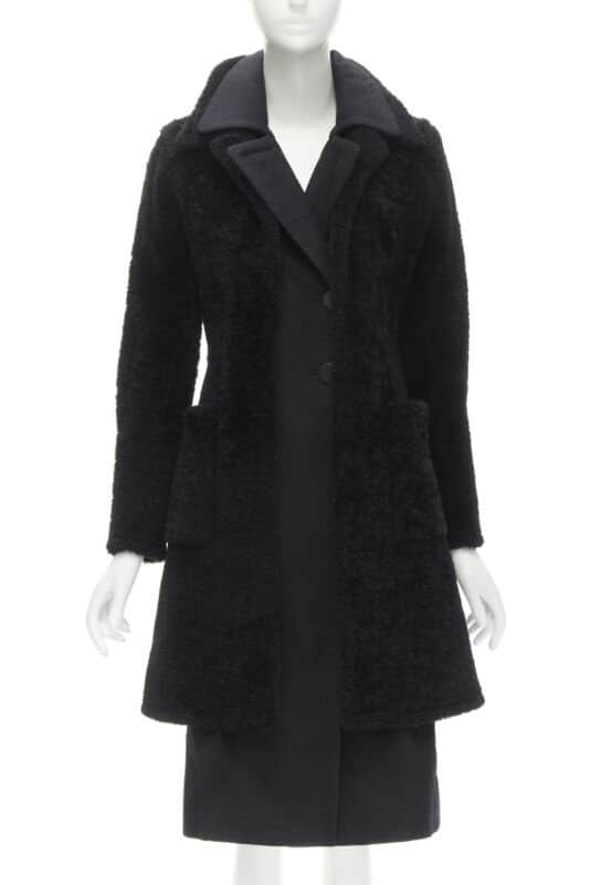 Celine Black Shearling Coat Black Fur Very good - Front View