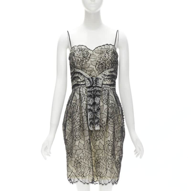 Christian Dior Bead Bow Dress Ecru Cotton Very good - Front View
