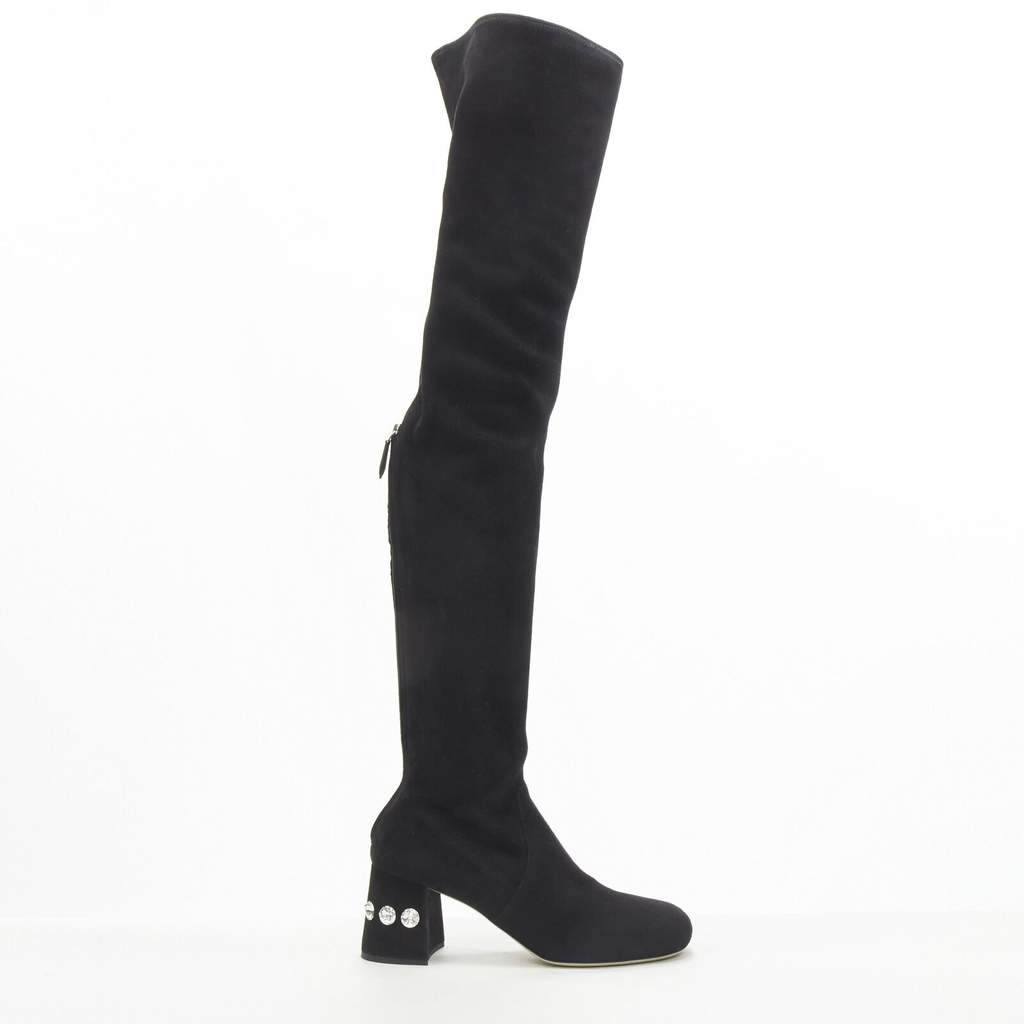 Miu Miu Suede Over Knee Boots Black Suede Never worn - Front View
