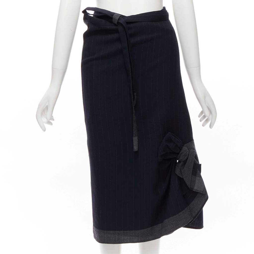 Comme Des Garcons Plaid Bow Kilt Skirt Black Wool Never worn - Front View