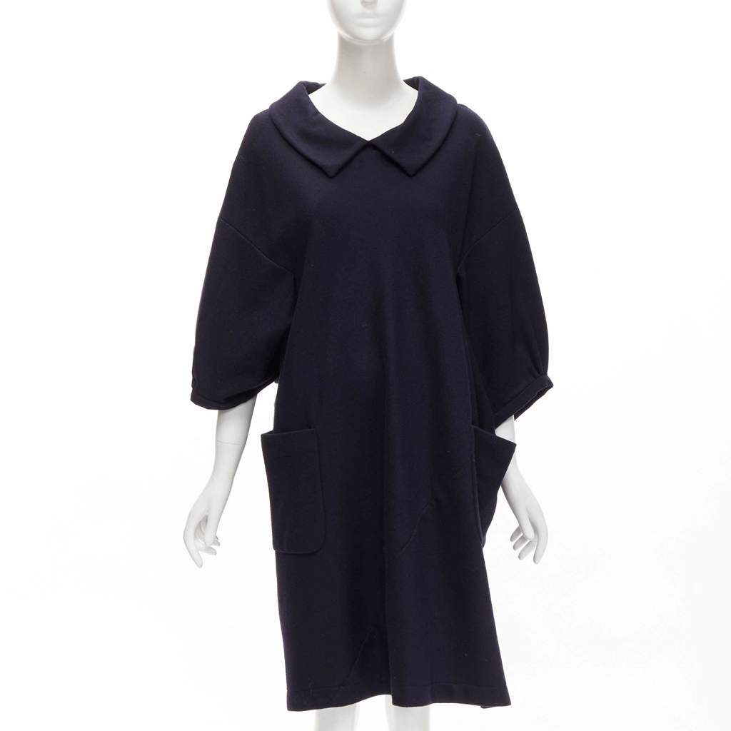 Comme Des Garcons Peterpan Collar Dress Navy Wool Never worn - Front View